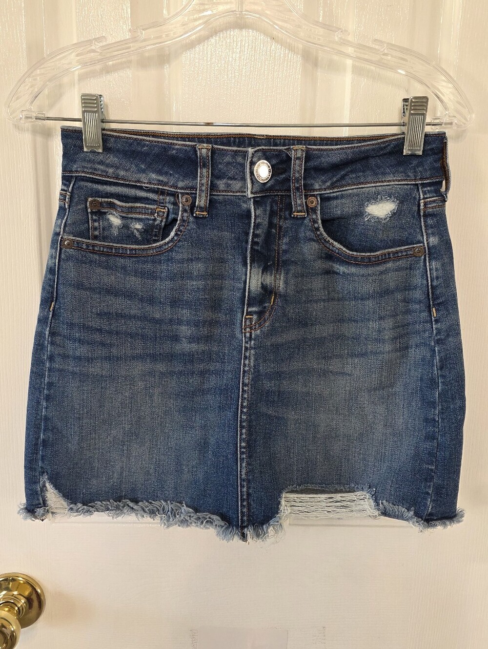 American Eagle Outfitters Distressed Blue Denim Mini Skirt Size 2